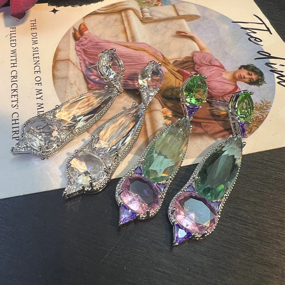 New clear crystal fashion droplets earrings summer transparent banquet ear accessory