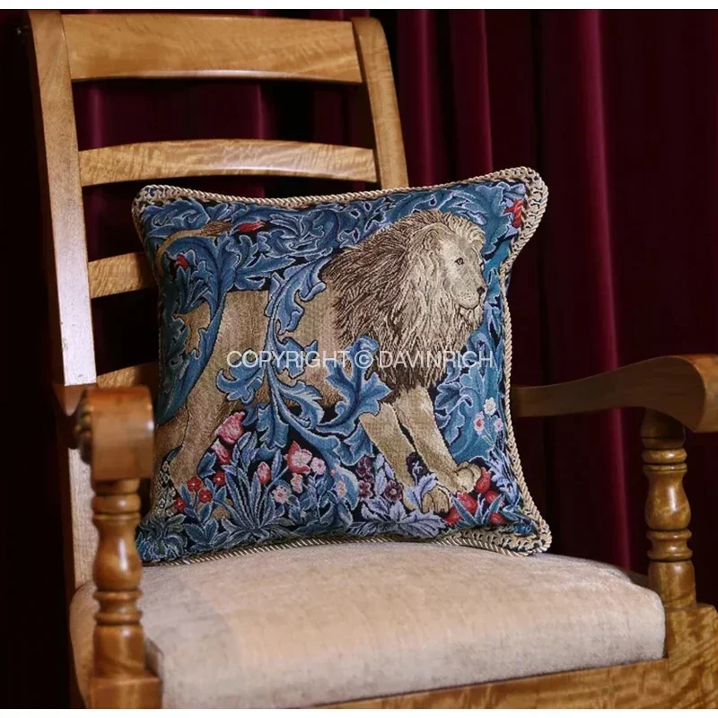 Vintage Animals Lion Dollena Square Cushion Cover William Morris Tapestry Jacquard Pillowcase For Living Room Sofa Bed