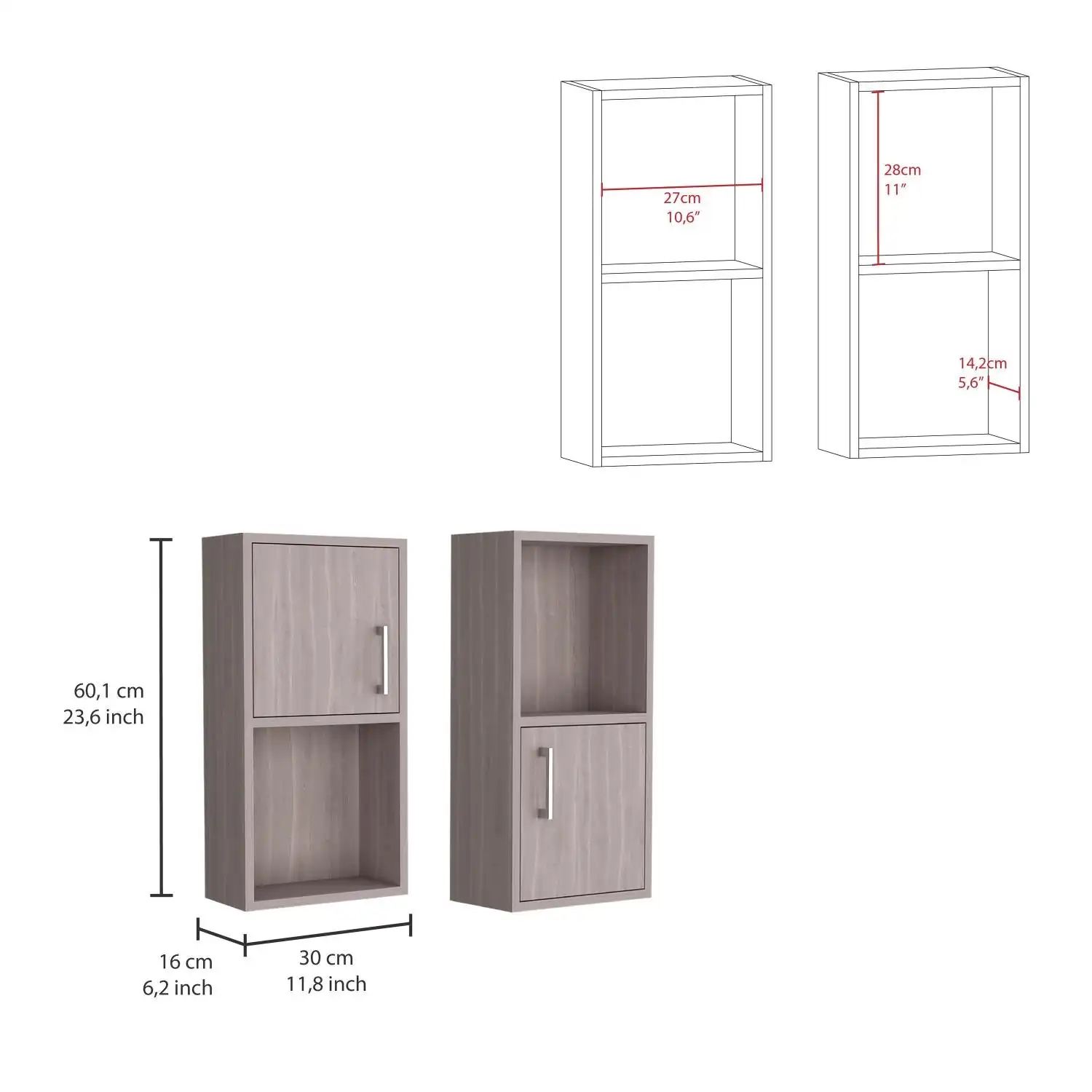 Oba 2-Pc Wall-Mounted Bathroom Medicine Cabinet with Open and Closed Storage White Oak