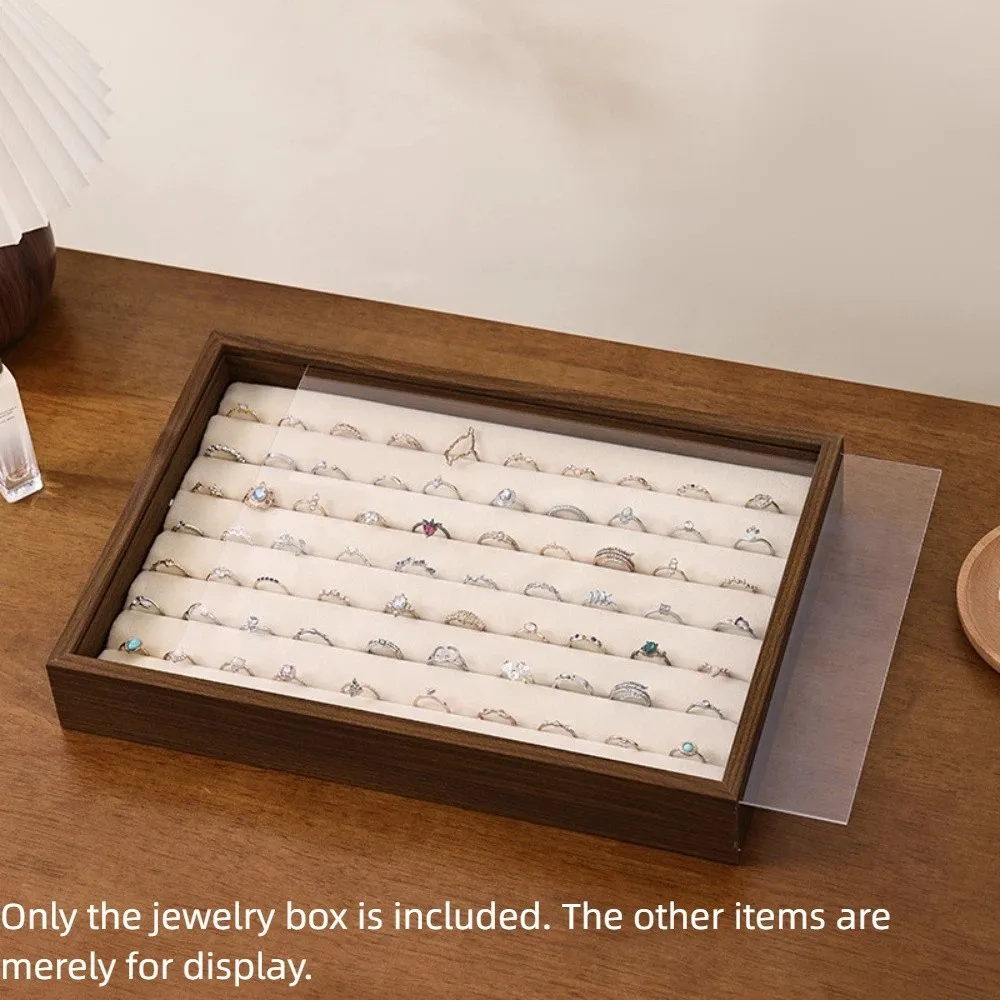 

Walnut Wood Dust-proof Jewelry Box Pull-out Retro Display Jewelry Holder Multifunctional Necklace Grain Jewelry Tray Boutique