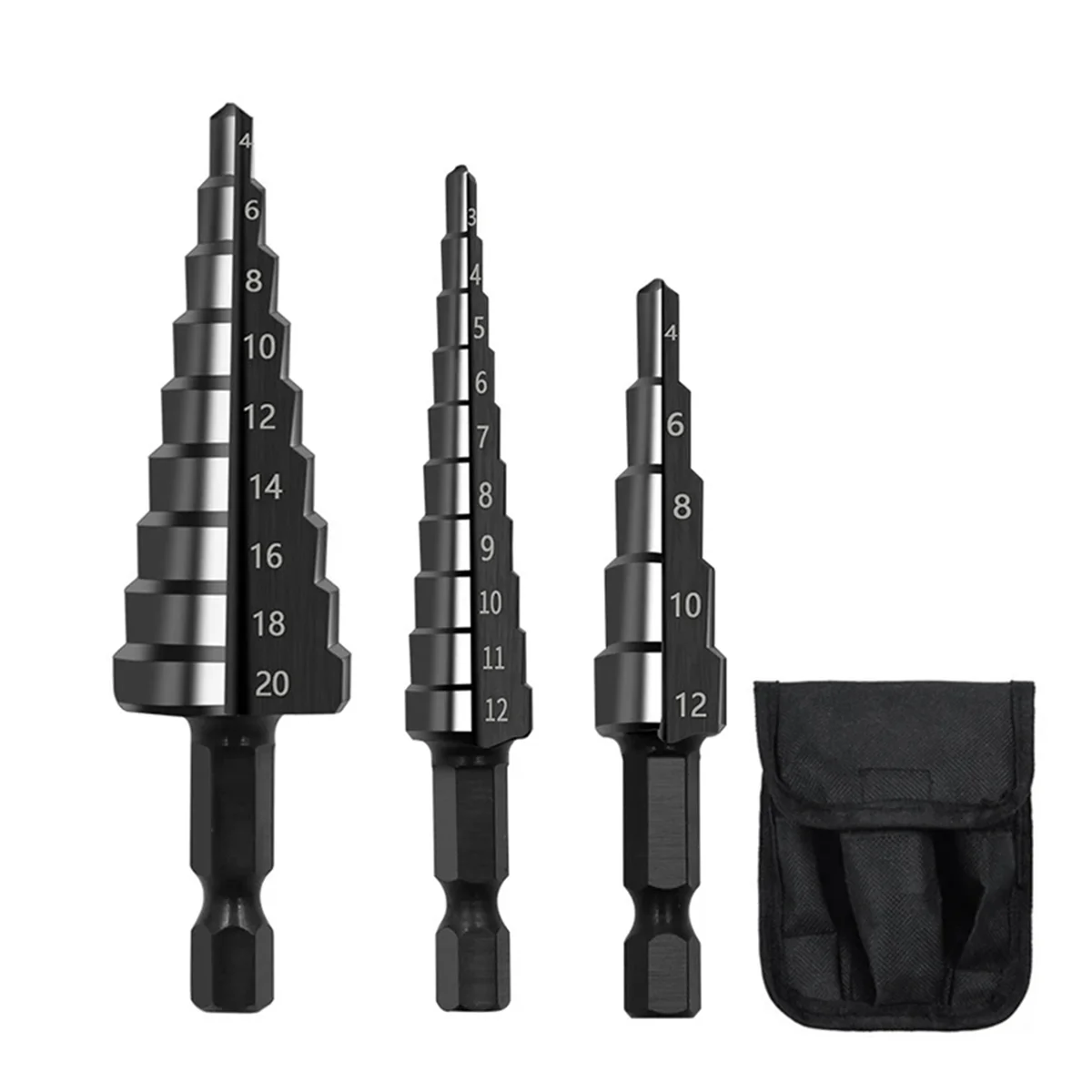 3pcs 3-12mm 4-12mm 4-20mm HSS Straight Groove Step Drill Bit Set Wood Metal Hole Cutter Core Drill Bit Set