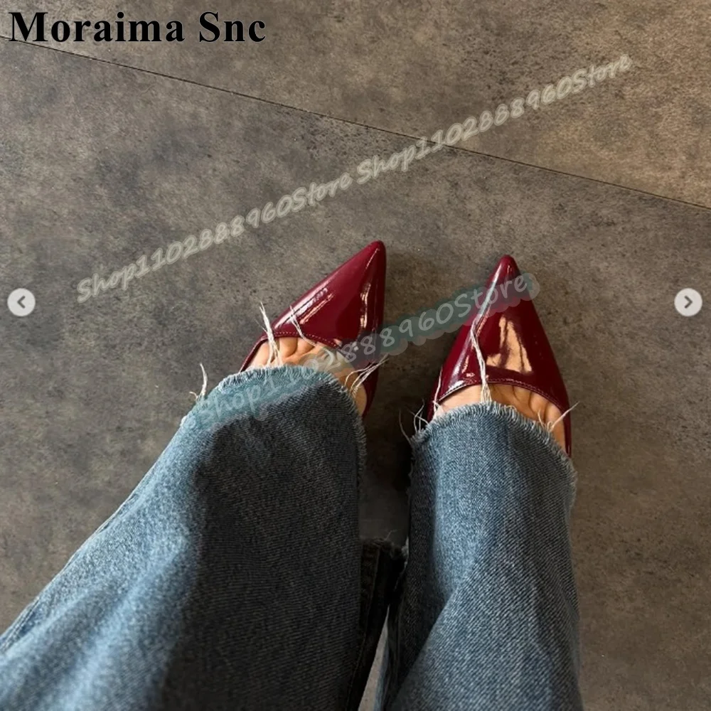 

Elegant Dark Red Glossy Leather Pointy Pumps Stilettos High Heel Shoes For Women Slip On Pointed Toe Gorgeous Banquet Sexy Pumps