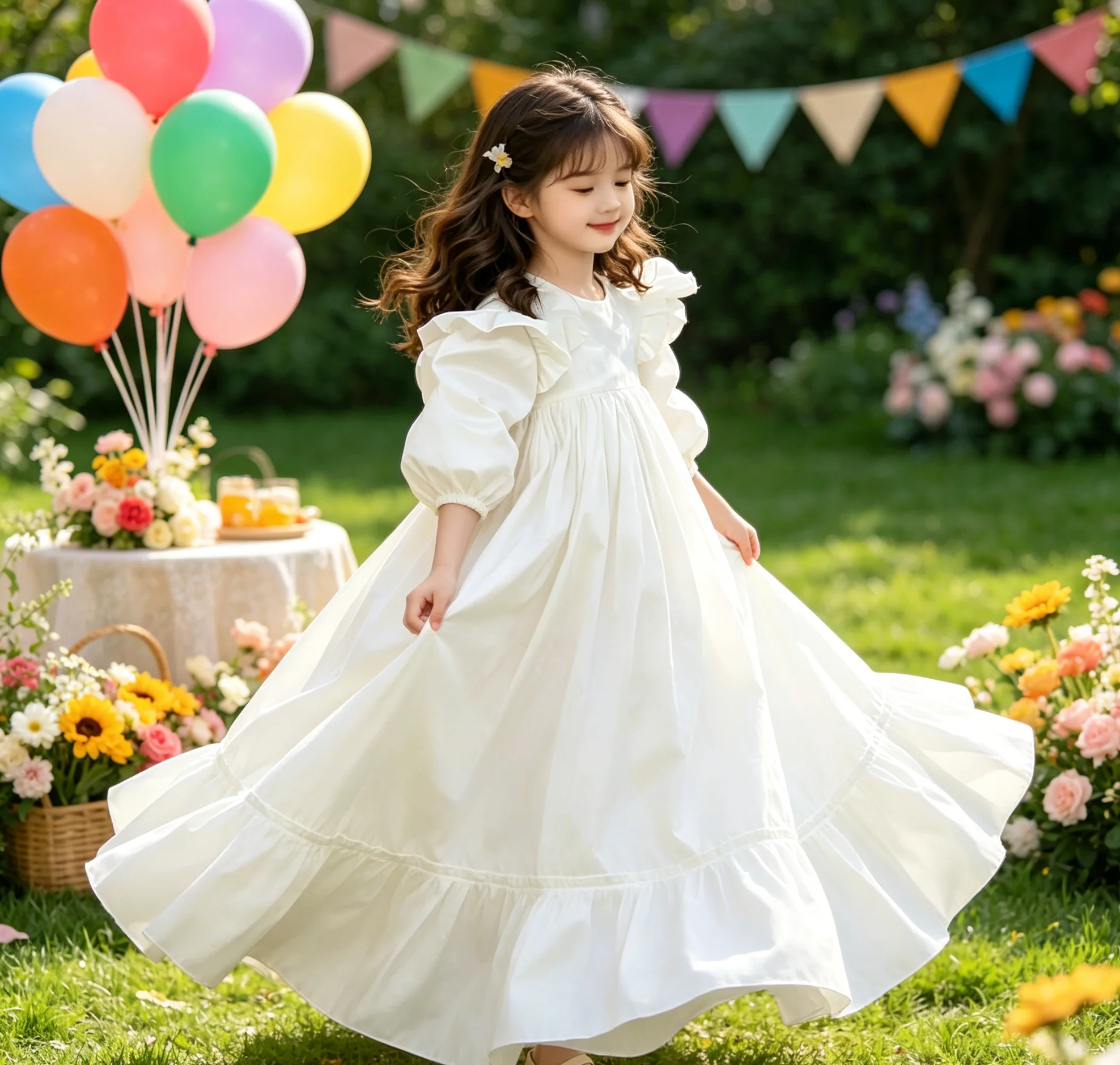 Elegant Satin Flower Girl Dress for Wedding High Waist Floor Lenght Infant Baptism Gowns First Communion Gowns Custom