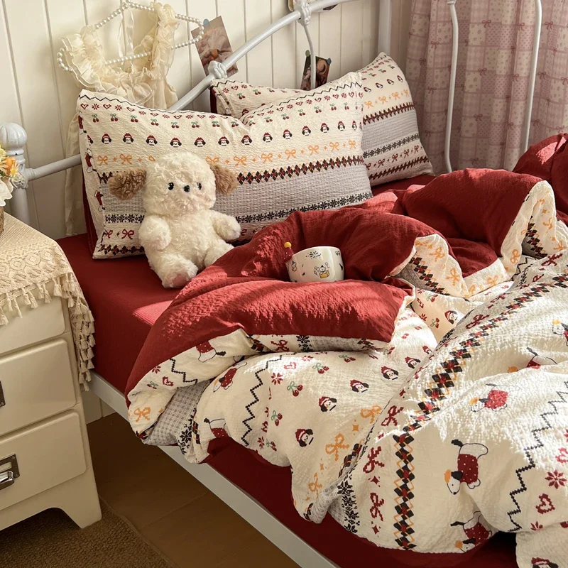 Vintage Aesthetic Seersucker Duvet Cover Set or Single Quilt Covers Ultra Soft Bedding Set Cloud Naked Sleeping Comforter Cover