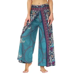 Kadın yarık geniş bacak dans pantolon, rahat hippi Bohemian pantolon, pilatus plaj Boho Baggy Yoga pantolon