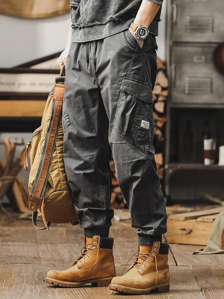 

Американские винтажные рабочие брюки, мужские свободные брюки, повседневные весенне-осенние новые трендовые брендовые тактические свободные леггинсы с эластичной резинкой на талии...