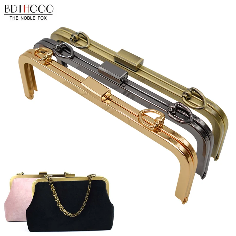 21cm Copper Black Light Gold Metal Purse Frame Women Handle Clutch Bag Accessories HandBag Kiss Clasp Lock Hardware