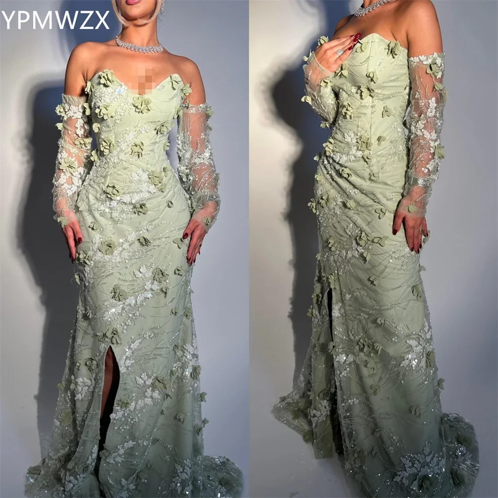 Customized Prom Gown Evening Women YPMWZX Off-the-shoulder Mermaid Floor Length Skirts Applique 3D Flower Bespoke Occasion Dres