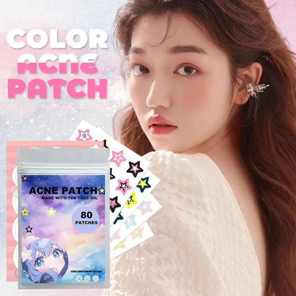 20/80 Counts Cute Mixed Colorful Stars Pimple Patches For Face Spot Cover Invisible Acne Treatment Sticker Skincare