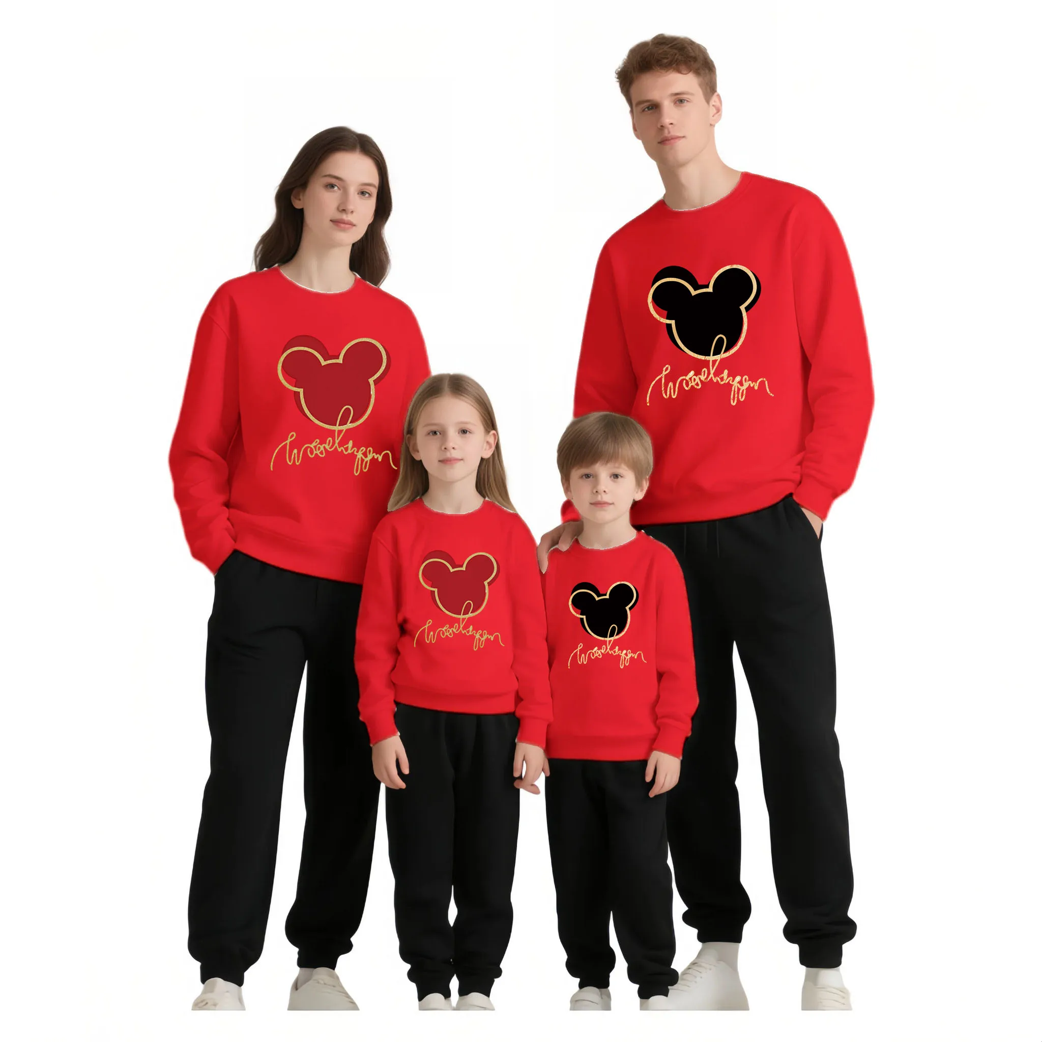 

Couple Mickey Mouse Men Women Hoodies Family Parent-child Wear Boys Girls Autumn Winter Hooded Sweater Oversized Long Sleeves