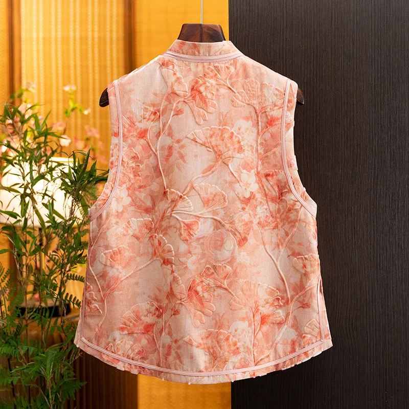 New Chinese-Style Silk Velvet Elegant Jacquard Vest 2026 Autumn New Luxury Fashion Chic Sleeveless Jacket