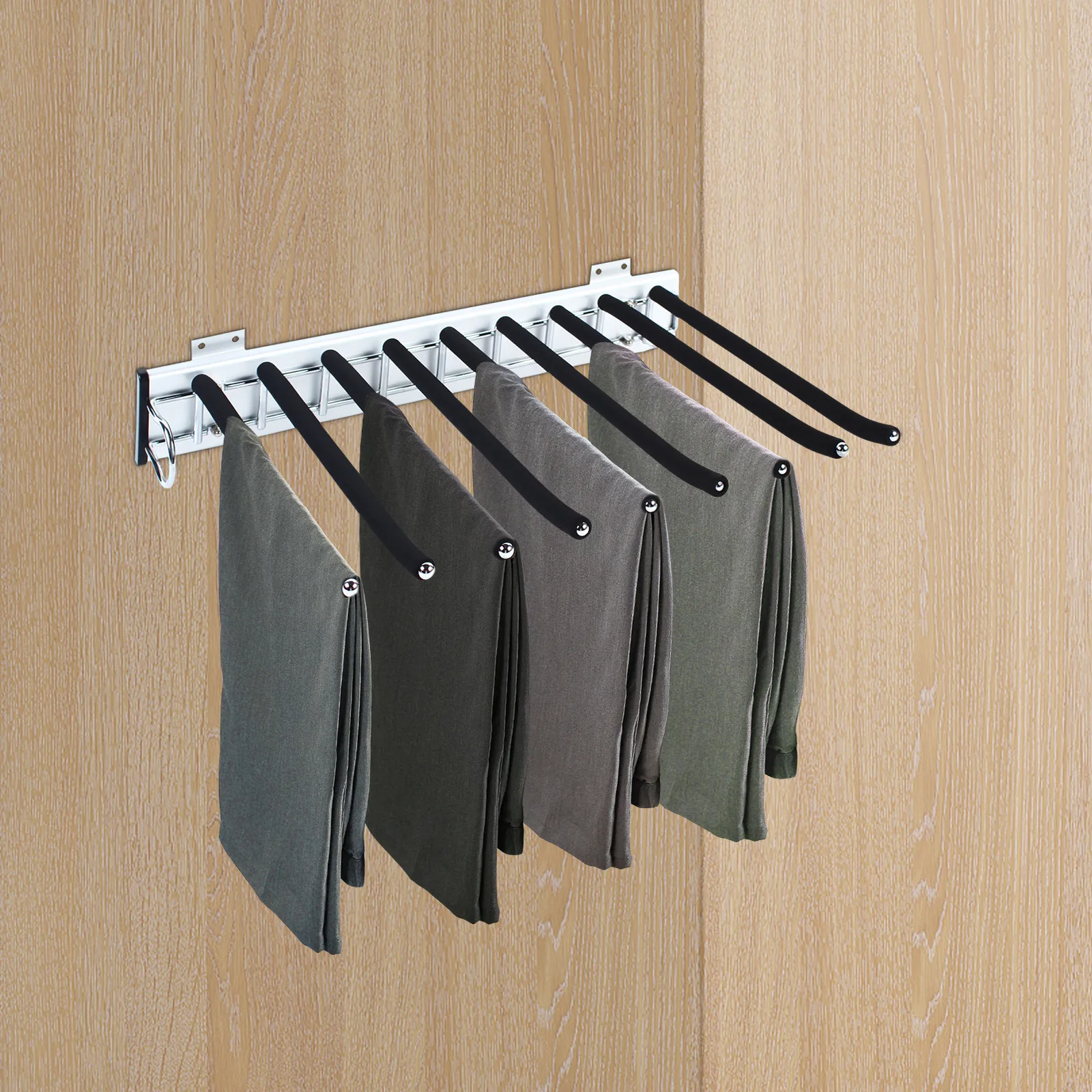 Aluminum Alloy Pull-out Wardrobe Trouser Rack 9 Hanging Rods Telescopic Design Pants Storage Organize Shelf Rack Wall Mounted