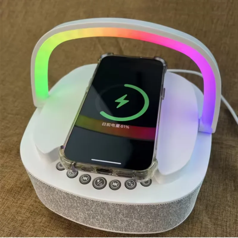 

HiFi стерео белый шум ночник прикроватная лампа с Bluetooth динамик быстрая зарядка светодиодный светильник беспроводная зарядка часы бумбокс