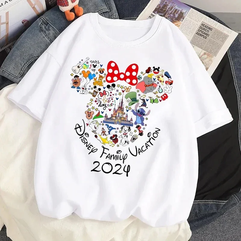 Family Vacation Graphic T-shirt 2024 Disney Cartoon Printed Tshirt Clothes Women Casual Short Sleeves T Shirt Streetwear Tees