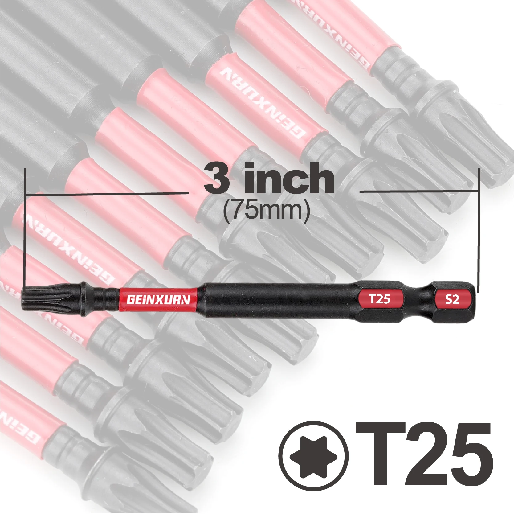 Geinxurn 3 Inches #25 Torx Impact Screwdriver Bit,S2 Alloy Steel Magnetic T25 Driver Bit Set