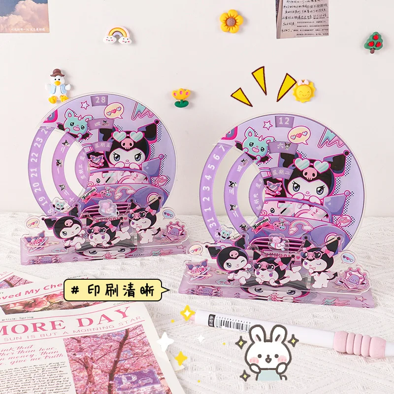 Sanrio Cute Kuromi Acrylic Rotating Calendar Cartoon Characters High Appearance Level Personality Creative Desktop Decoration