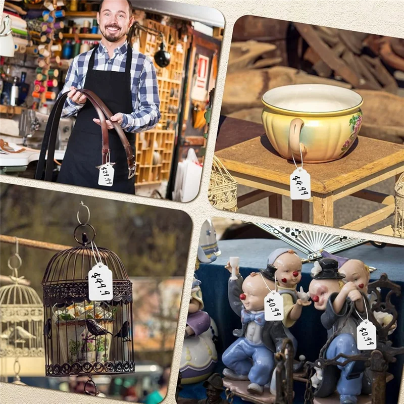 

A93P 1000 PCS Price Tags With String Attached,1.77 X 1.1 Inches Hang Tags With String Attached,Name Tags For Bags Clothes