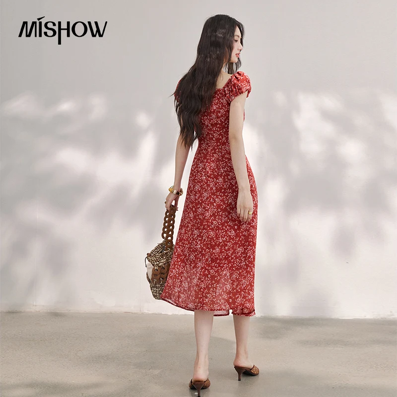 MISHOW ชุดเดรสยาวปานกลางผ้าชีฟ - French Vintage Floral Midi Dress บทวิจารณ์และราคา