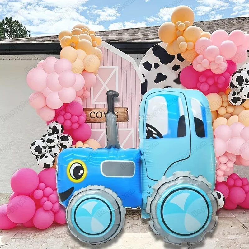 1pc Assembled Button Blue Tractor Shaped Foil Balloon Birthday Party Atmosphere Decoration Farm Theme Party Decoration Supplies