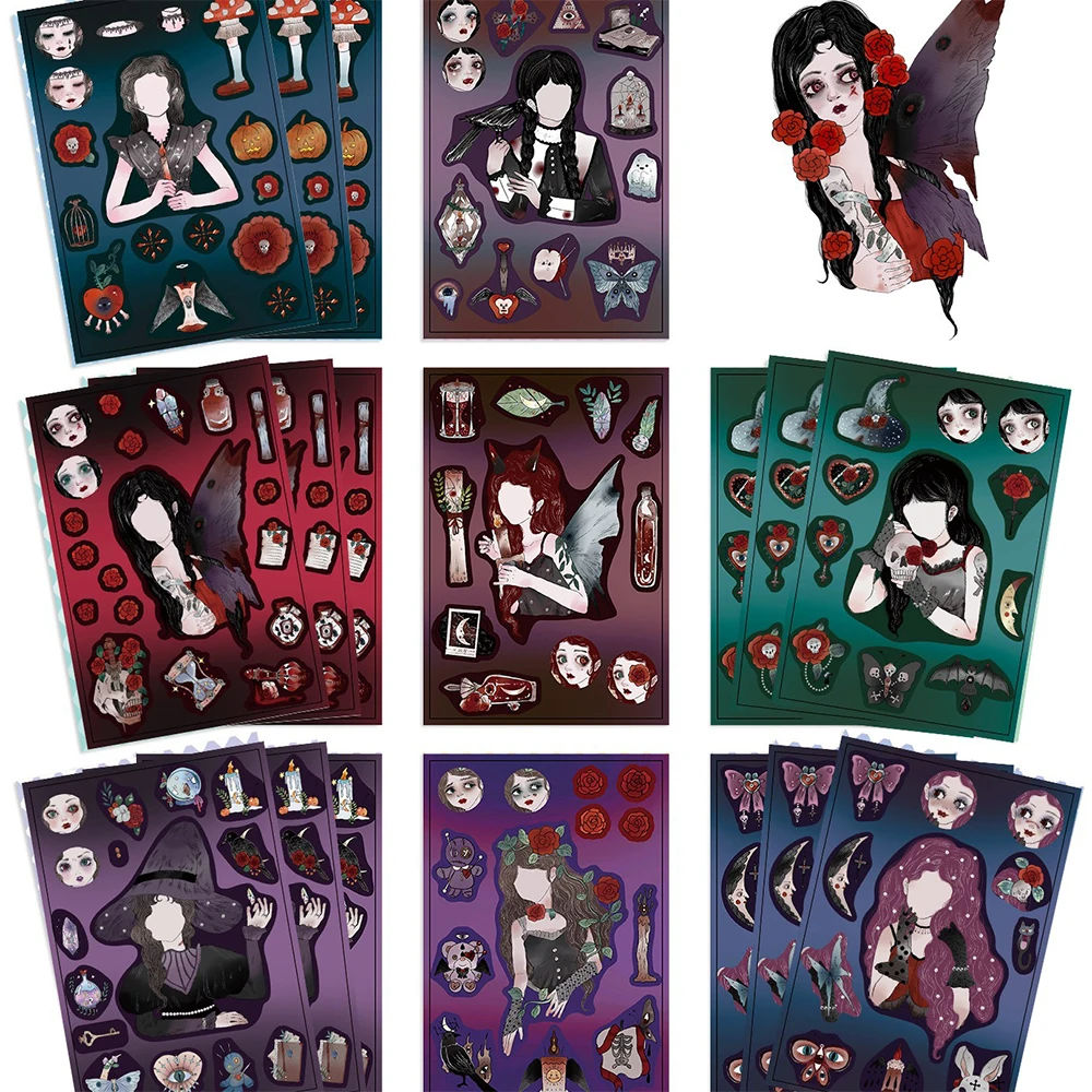 

8/16Sheets Gothic Girl Puzzle Stickers Make-a-Face Children DIY Assemble Jigsaw Educational Toys Party Favors For Kids Girls