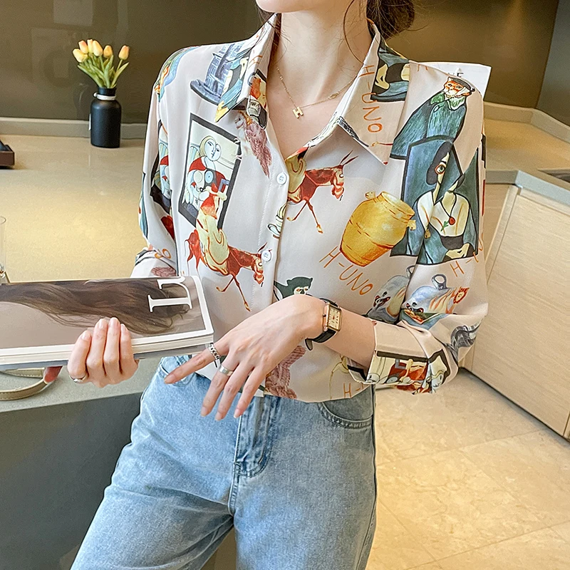 Fashion printing ladies shirts New elegant Women\'s Blouses 2023 Spring Autumn Long Sleeve Shirts Tops Blusas Mujer