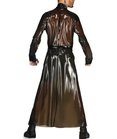 100% Latex Rubber Gummi Grau Coat Cosplay Catsuit Top Zentai 0.4mm Masquerade S-XXL