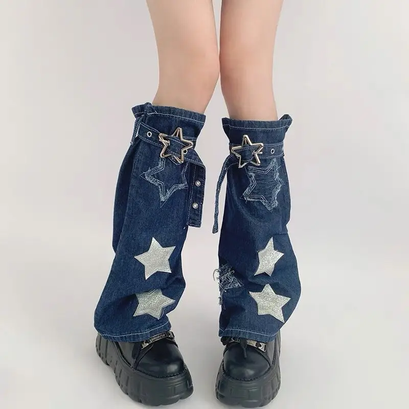 90s Retro Street Cowboy Star Leg Warmers Women Gaiters Stockings Y2k Girls Gothic Fashion Leg Warmers Socks Jk Uniform Female