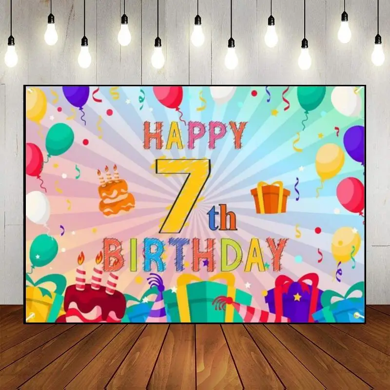 ภาพ7th สุขสันต์วันเกิดแบนเนอร์พื้นหลังจอสีเขียวลูกโป่งแท่นตั้งเค้กเจ้าหญิงตุ๊กตาหมีตกแต่งห้องอาบน้ำเด็กผู้ชายเจ้าชาย
