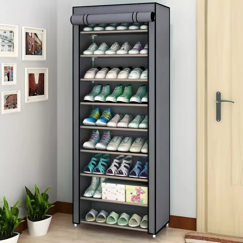 10-Tier Portable Shoe Storage Organizer Featuring a Nonwoven Fabric Cover, Perfect for Closets, Hallways, Bedrooms, And Entrances, Elegant Grey Design