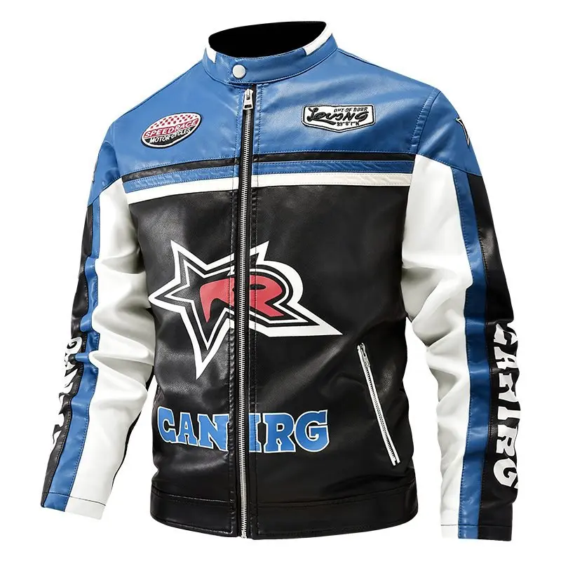 

Casual Embroidered Slim Fit Men's Leather Jaet Autumn Winter Trend Color Blo Motorcycle Sle Long Sve Travel Coat