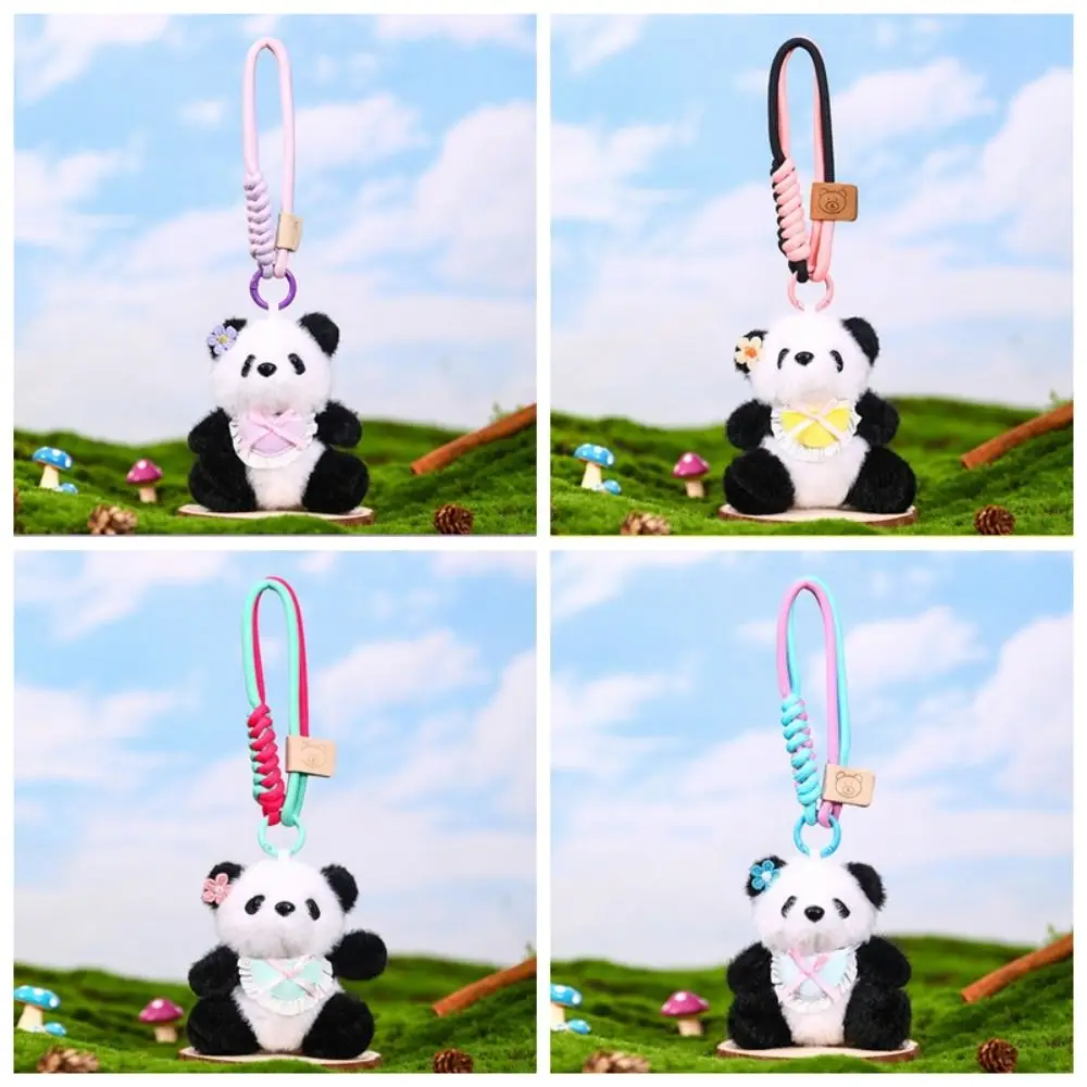 لطيف على ظهره الديكور القوس الدب حقيبة سلسلة مفاتيح قلادة محشوة الحيوان الباندا أفخم دمية Kawaii الكرتون أفخم حلقة رئيسية النساء الفتيات