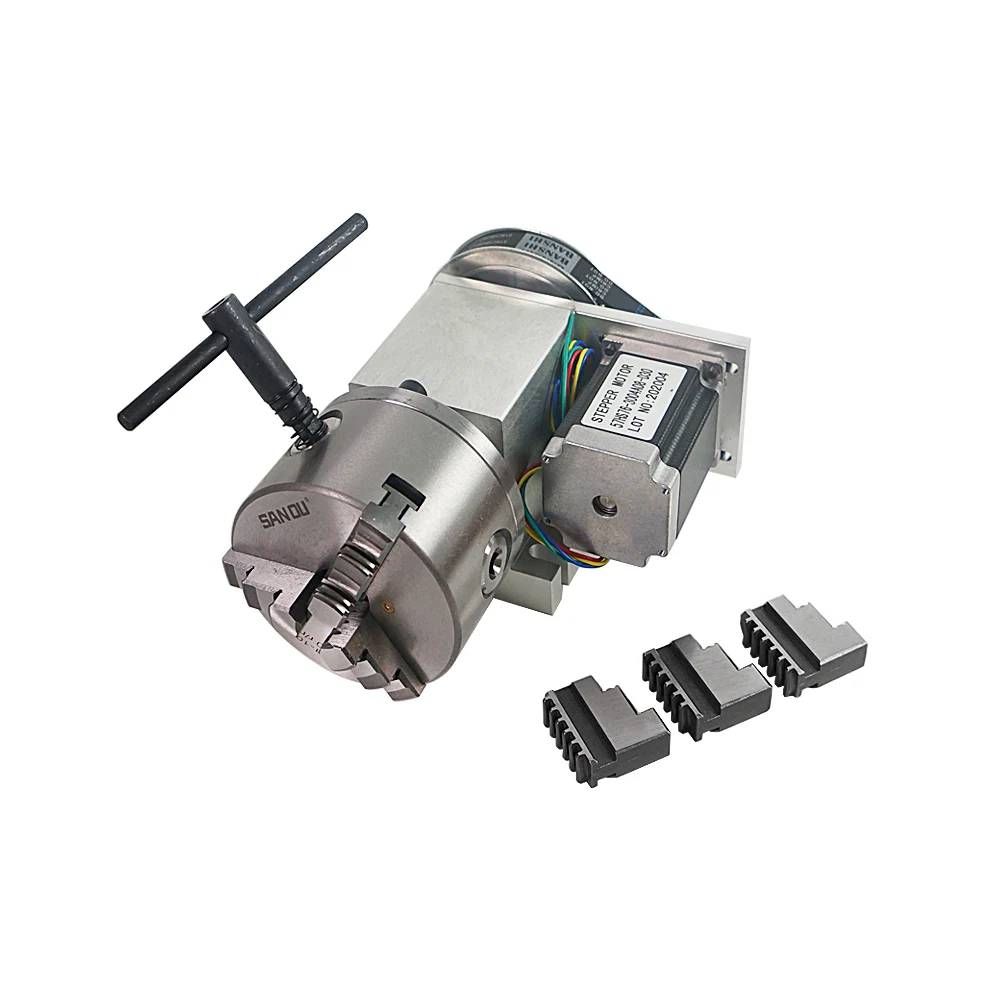 เครื่องซีเอ็นซีแกน4th แกนหมุน100มม. พร้อมหัวจับสำหรับเราเตอร์ CNC เครื่องเจาะแกนหมุนเพลากลวง K5M-6-100มม. 3Jaw ตัวจับ4