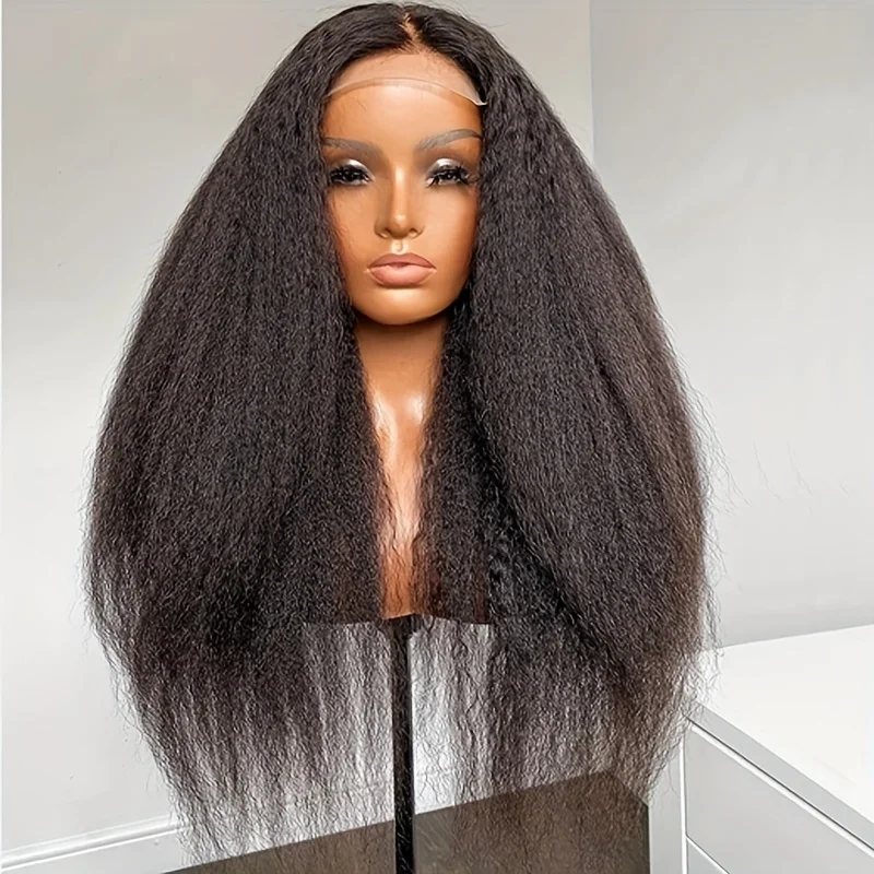 

30-дюймовый длинный бесклеевой яки черный странный прямой парик фронта шнурка для женщин с предварительно выщипанными волосами ребенка для повседневного ношения