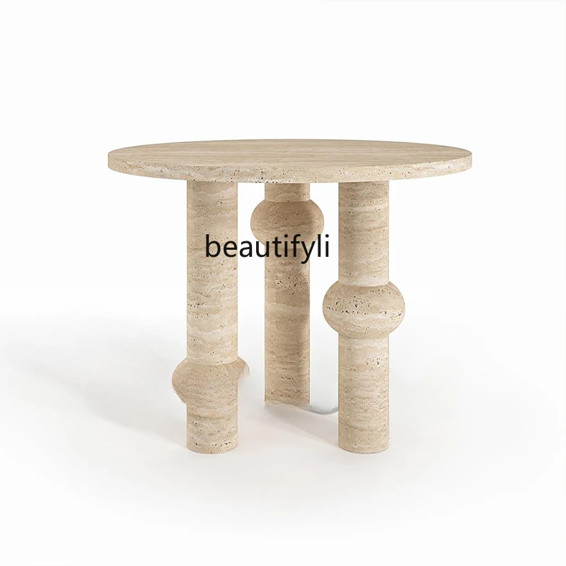 

Wabi Sand Wind Designer Medieval Natural Roman Travertine Dining Table Premium Household Round Marble