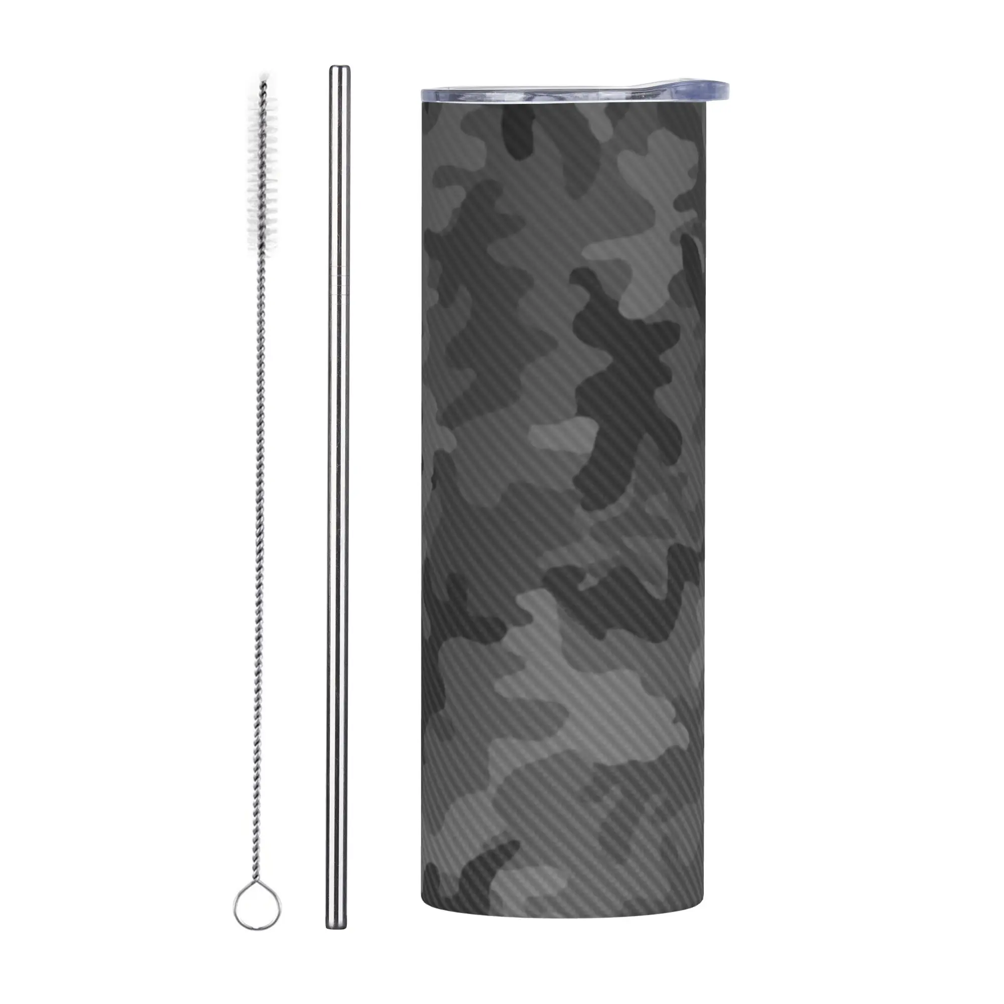 Carbon Camo Vacuum Tumbler Insulated Double Wall Mug With Lid Straw Stainless Steel Tags Home School Water Bottle20oz