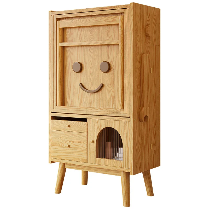 

Solid wood robot dining table and locker integrated personalized creative storage retractable apartment foldable dining table