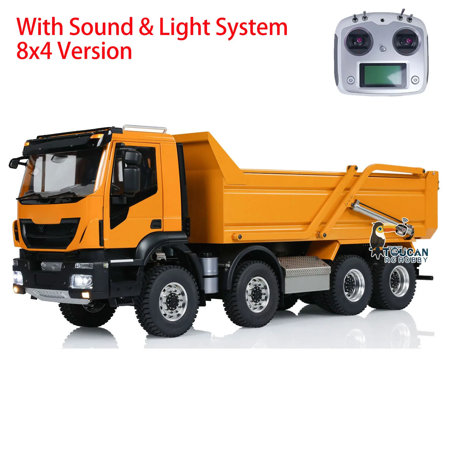 

8x4 RC Metal 1/14 Hydraulic Tipper Truck Dump Car Model with Flip-over Cover Light Sound System Motor Servo ESC RC Toy TH23540