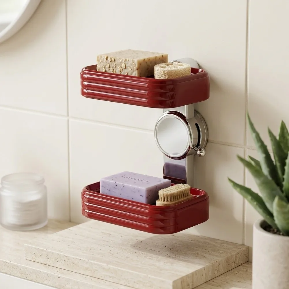 Suction Cup Wall-Mounted Soap Box with Dual-Tier Arrangement PET Soap Dish for Keeping Soap Bars Elevated and Well-Ventilated