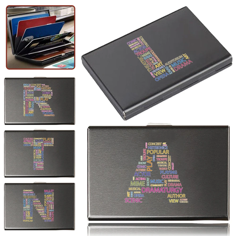 Credit ID Smart Mini Card Holder Business Small Purse Push Case with Cover for Men Women Color Text Letter Printed ID Card Case