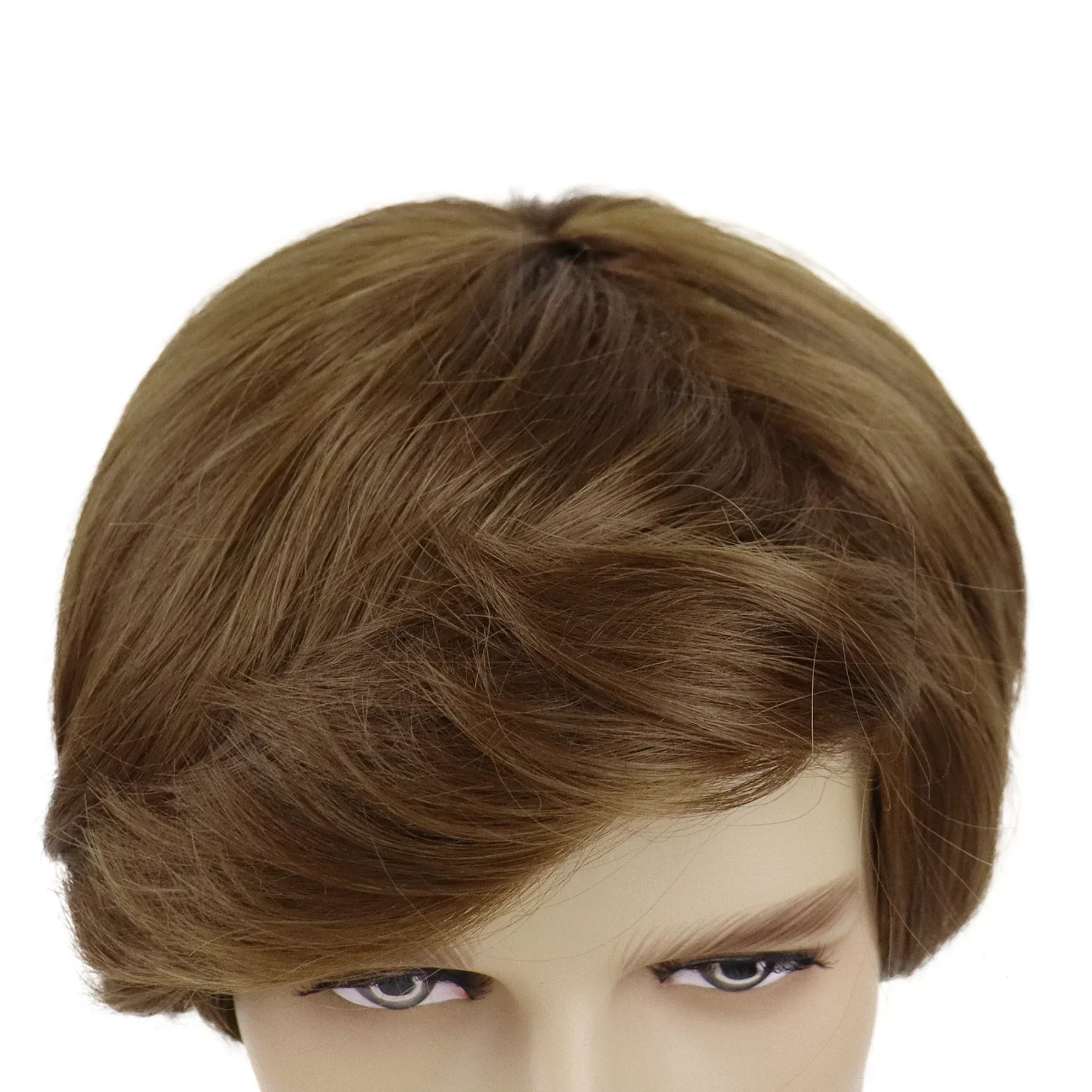 GNIMEGIL Synthetic Short Brown Wigs for Men Hair Wig Natural Hairstyles Curly with Bang Handsome Replacement Cosplay Wig Costume