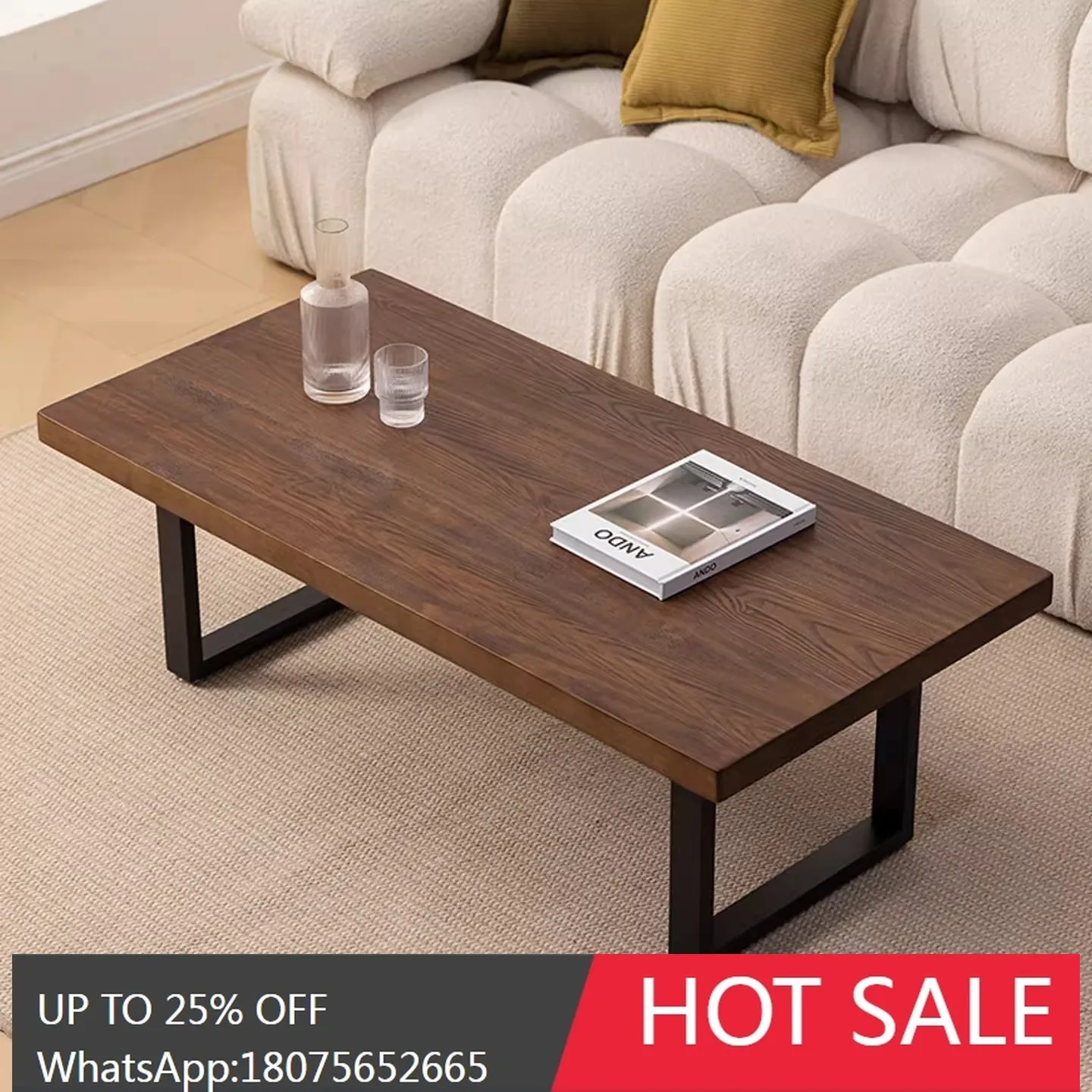 Solid Wood Rectangular Coffee Table Japanese Style Solid Wood Tea Table Wabi-Sabi Retro Tea Table