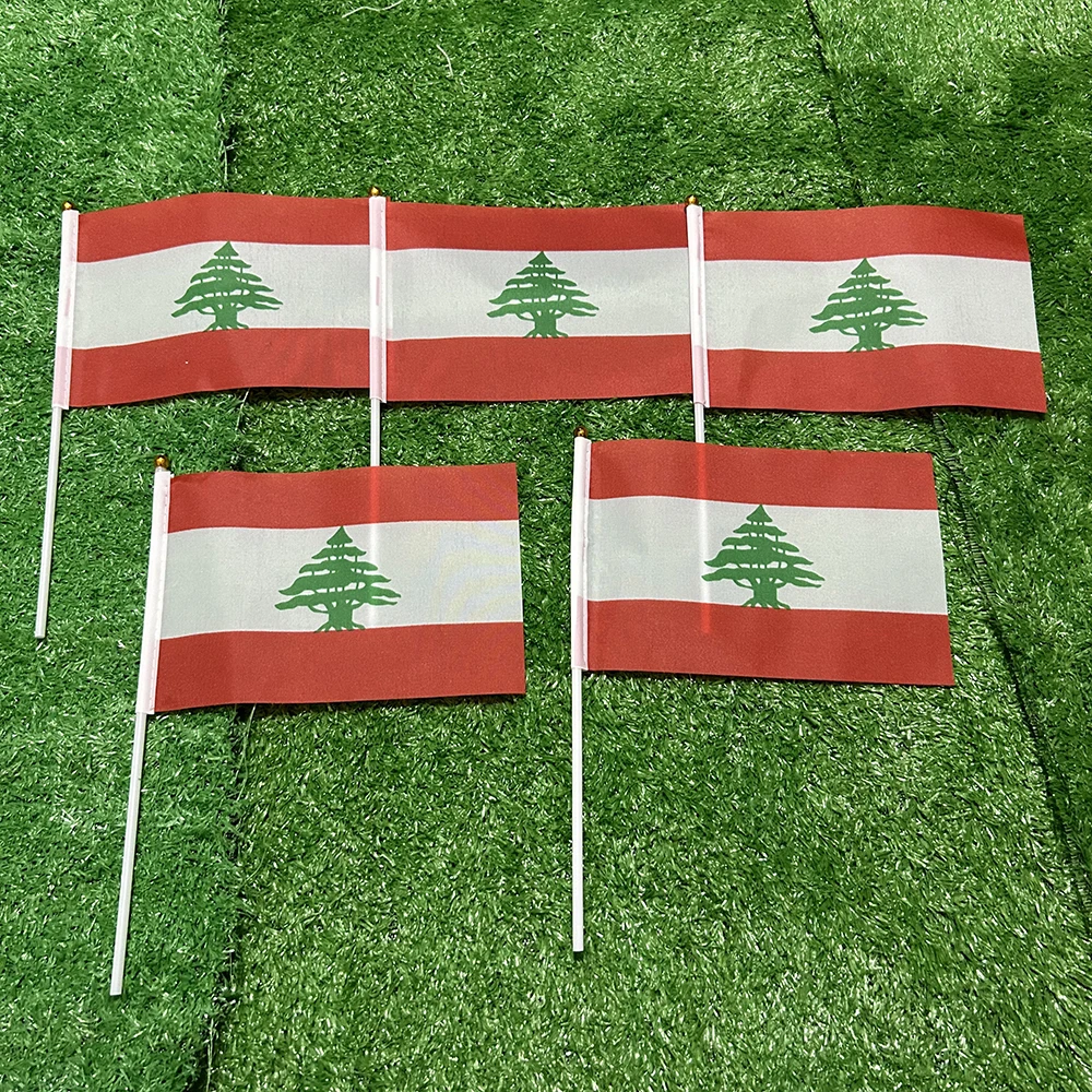 SKY FLAG Lebanon hand waving flags 10/20/50/100pcs 14 * 21cm Lebanon hand flags with plastic flagpole Polyester Printing flag