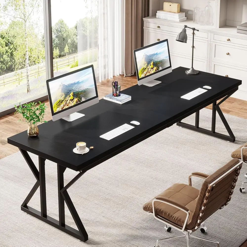 

Large Dual-Person Black Office Desk, 78.7 Long Executive Study Writing Table for Home or Office
