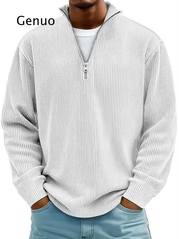 Men Zip Up Long Sleeve Polo Shirt Casual Stretch Knitwear Top Autumn Winter Daily Commuter Wear