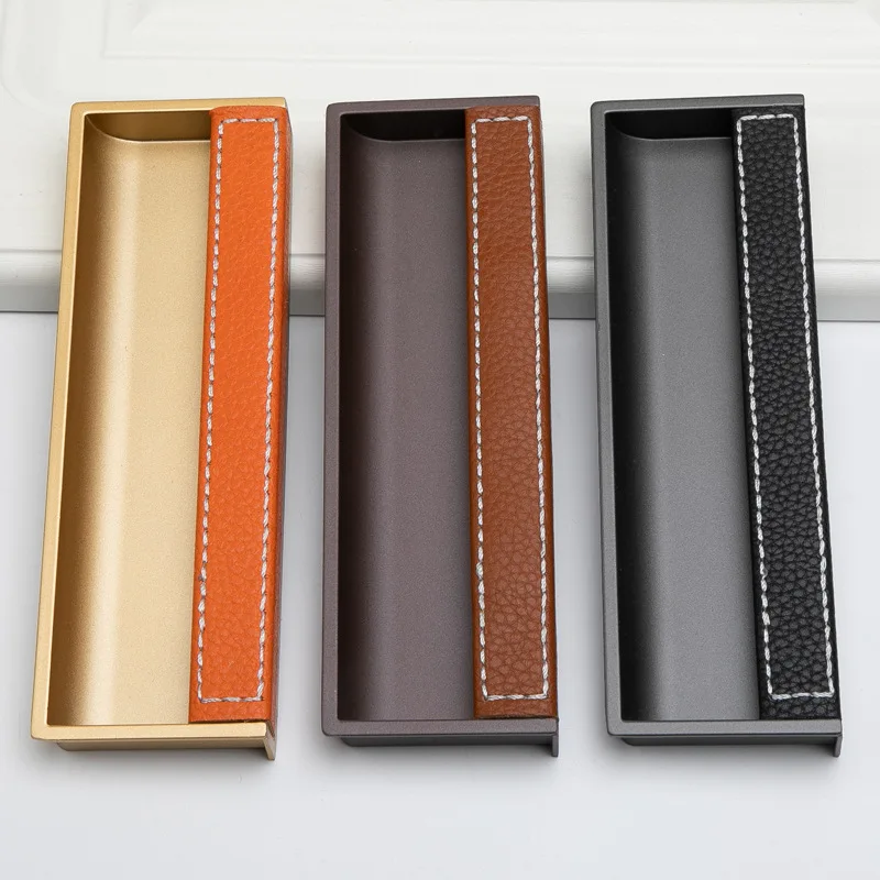 

Zinc Alloy High Grade Decorative Furniture Cabinet Hardware Door Handle Leather Feel Bedroom Dark Button Push Pull Handles