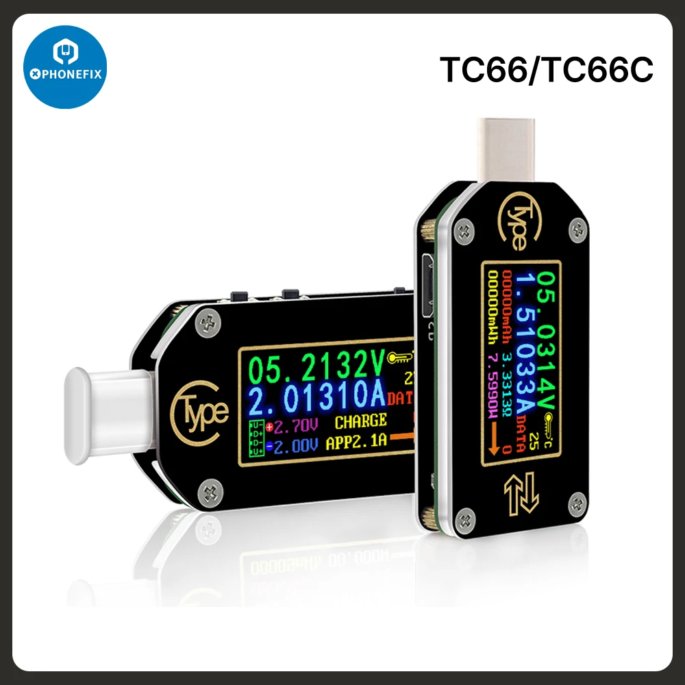 電圧計Tc66c,USB,iOS,Android,type-c,pd,電圧計,2ウェイ,電流計,容量バッテリーテスター用