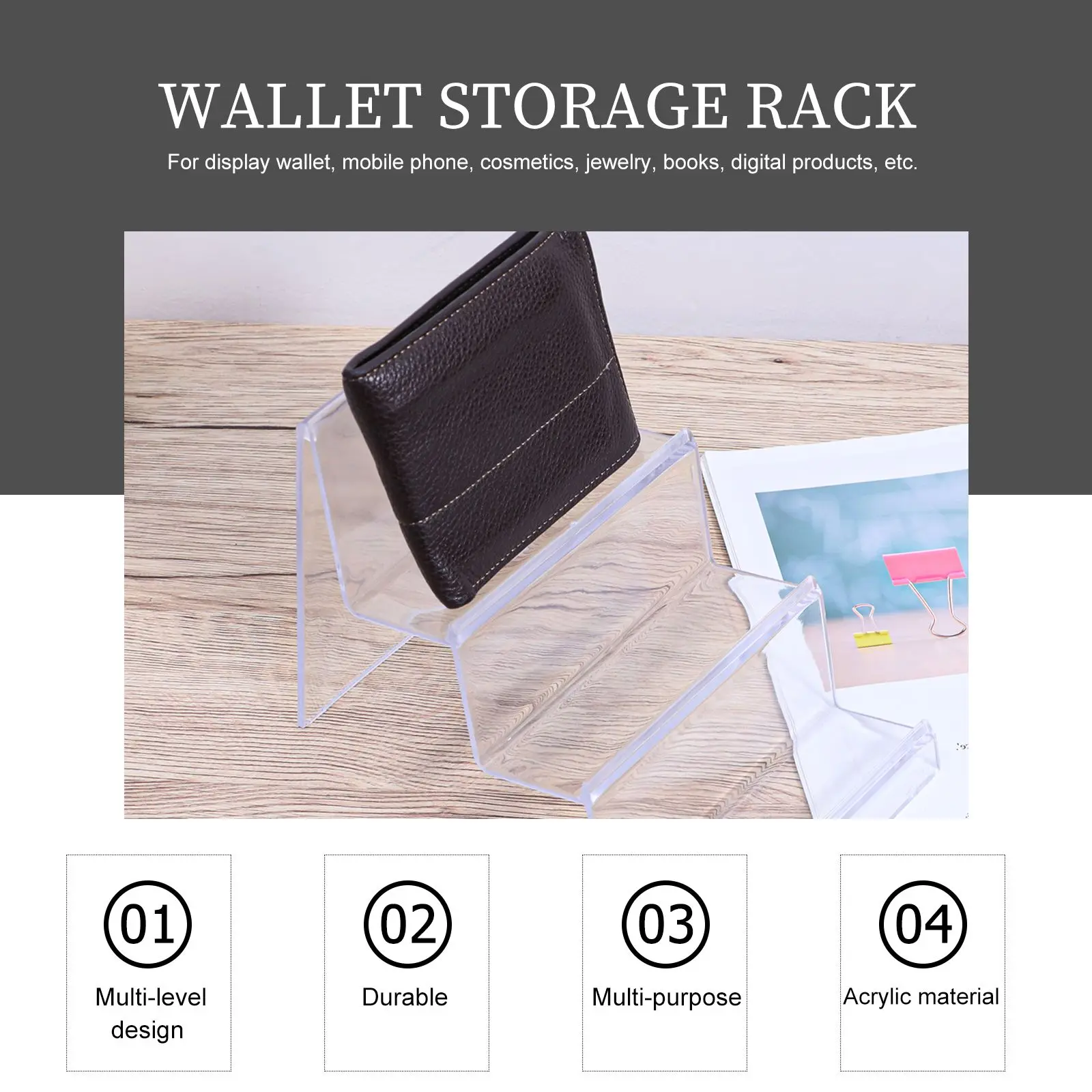Acrylic Storage Rack Clear Wallet Holder Stand Desktop Display Home Shop Durable Transparent Jewelry Packaging