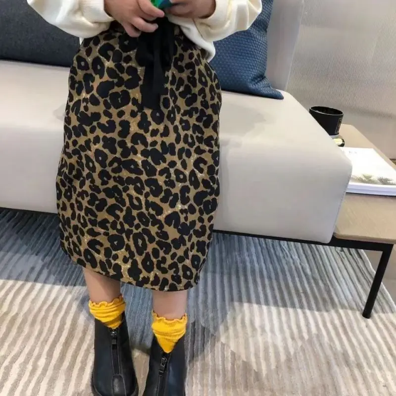 

Fashion Baby Girl Leopard Print Skirt Winter Autumn Spring Teen Children Bodycon Skirt Thicken Inside Baby Clothes 2-14Y