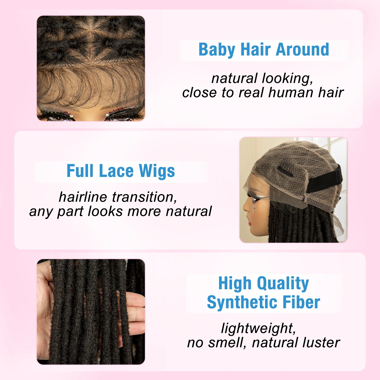 Peluca trenzada de rastas sintéticas para mujeres negras, caja triangular sin nudos, 14 pulgadas, trenzas Locs de encaje completo con cabello de bebé