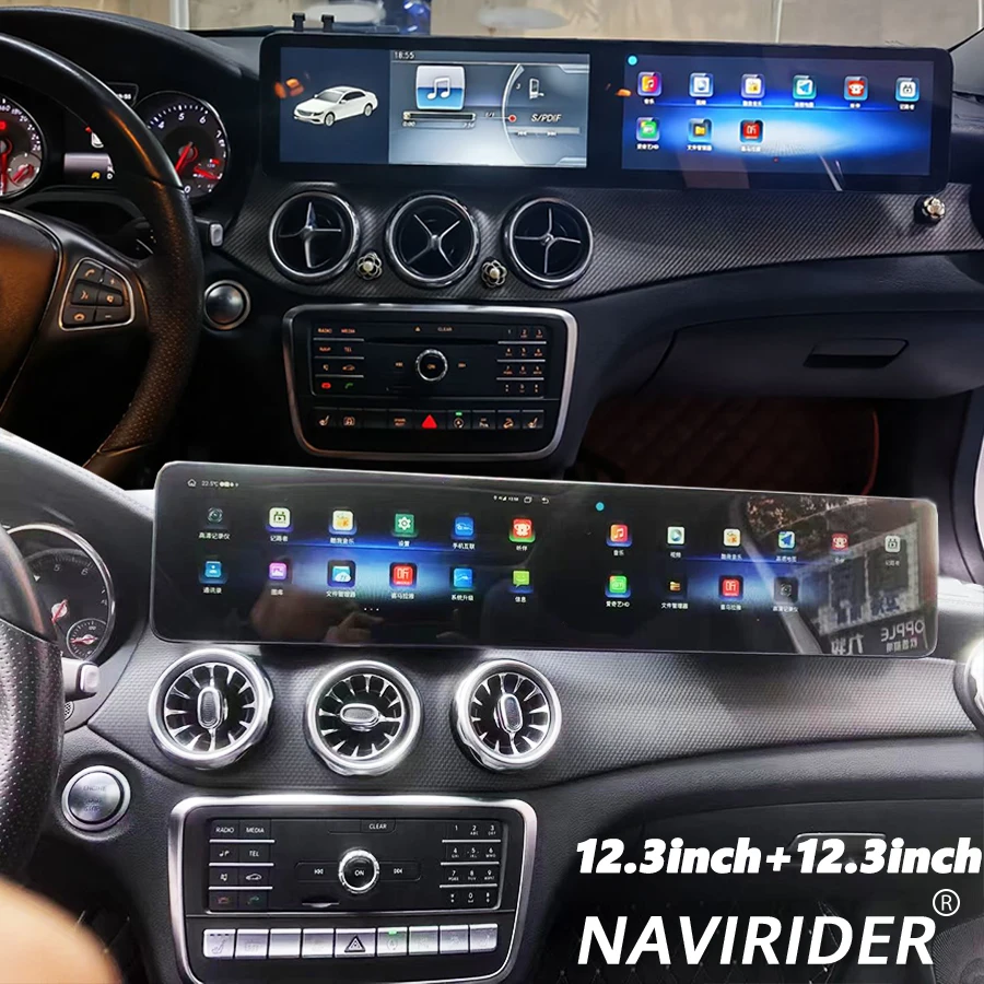 

12.3+12.3inch Carplay BT Dual Screen For Mercedes Benz GLA A Class B Class A45 2013-2023 Android 14 Car Multimedia Video Player